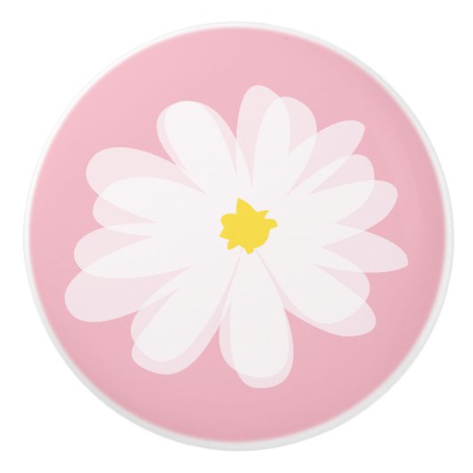 ピンクのフローラデイジー花扉と引き出し引きノブ セラミックノブ (正面)