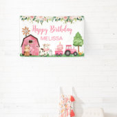 ピンクのフローラトラクターバーンファーム誕生日背景 横断幕 (インサイチュ)