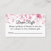 ピンクのフローラドロップ、おむつラッフル、女の子ベビーシャワー エンクロージャーカード (正面)