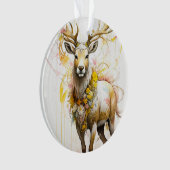 ピンクのフローラノーネックレスファンタジースタイルを持つ鹿 オーナメント (正面)