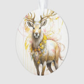 ピンクのフローラノーネックレスファンタジースタイルを持つ鹿 オーナメント (正面)