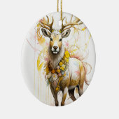ピンクのフローラノーネックレスファンタジースタイルを持つ鹿 セラミックオーナメント (右)