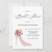 ピンクのフローラハイヒールブライダルシャワー招待 招待状 (正面)