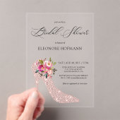 ピンクのフローラハイヒールブライダルシャワー アクリル招待状 (インサイチュ (ポータブル))