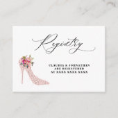 ピンクのフローラハイヒールレジストリブライダルシャワー エンクロージャーカード (正面)