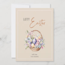 ピンクのフローラハッピーイースターバスケットの挨拶