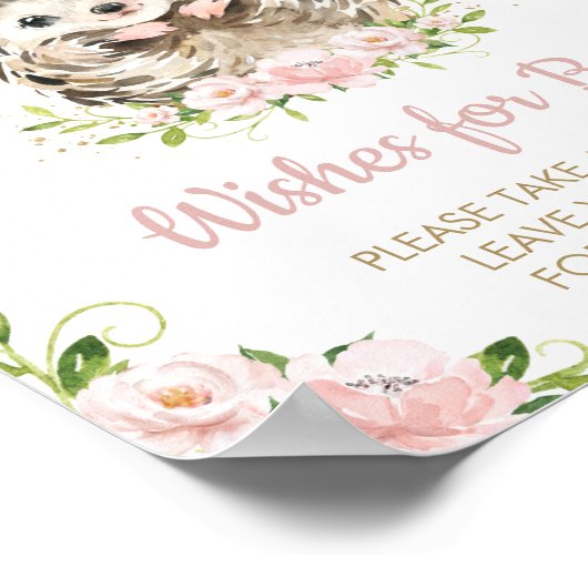 ピンクのフローラハリネズミのウッドランドがベビーのサインを願う ポスター (角)