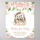 ピンクのフローラハリネズミのウッドランドがベビーのサインを願う ポスター (正面)