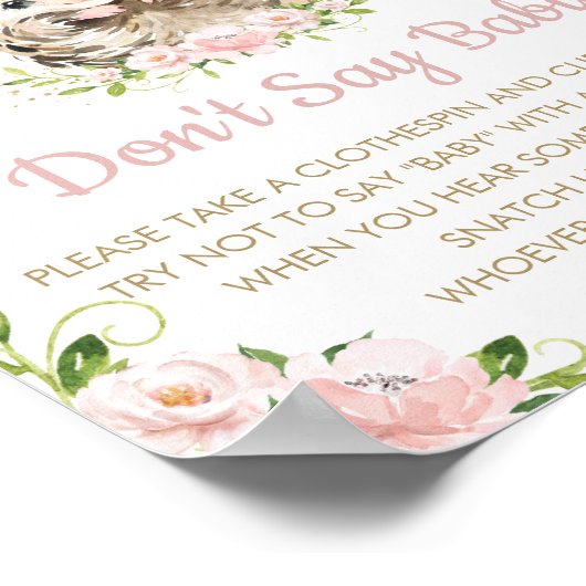 ピンクのフローラハリネズミは赤ちゃんシャワーのゲームを言わない ポスター (角)