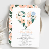 ピンクのフローラハートクロスガールファースト聖餐式 招待状