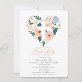 ピンクのフローラハートクロスガールファースト聖餐式 招待状 (正面)