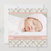 ピンクのフローラハートクロスバプテスマ写真招待状 招待状 (裏面)