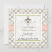 ピンクのフローラハートクロスバプテスマ写真招待状 招待状 (正面)