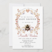 ピンクのフローラハートビー赤ちゃんシャワー 招待状 (正面)