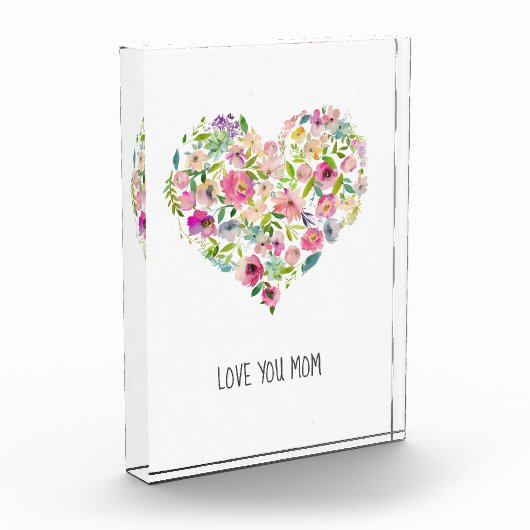 ピンクのフローラハート愛あなたママ母の日の甘い フォトブロック (左)