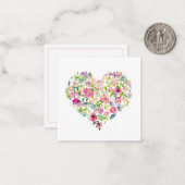 ピンクのフローラハート水色ラブママバレンタイン ノートカード (正面/裏面インサイチュ)