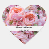 ピンクのフローラハート結婚式用シールと封筒用シール ハートシール (正面)