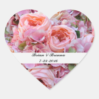 ピンクのフローラハート結婚式用シールと封筒用シール ハートシール