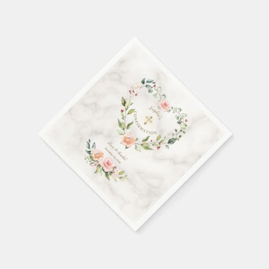 ピンクのフローラハート金ゴールド大理石ガール確認 スタンダードカクテルナプキン (角)