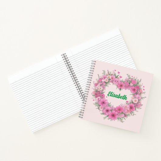 ピンクのフローラハート パーソナライズされた ノートブック (内部)
