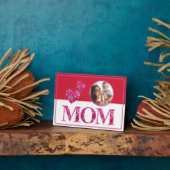 ピンクのフローラハート, "MOM"文字，赤い白い写真 フォトプラーク (側面)