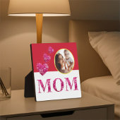 ピンクのフローラハート"MOM"赤い黄色の白い写真 フォトプラーク