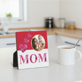 ピンクのフローラハート"MOM"赤い黄色の白い写真 フォトプラーク