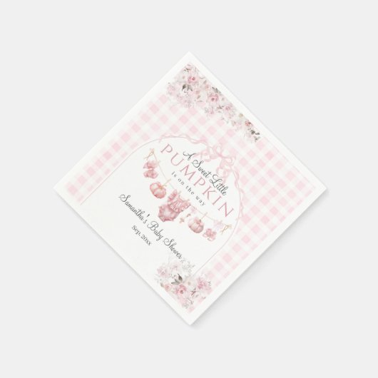ピンクのフローラバウ小さなかぼちゃの女の子ベビーシャワー スタンダードカクテルナプキン (角)