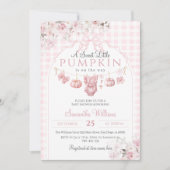 ピンクのフローラバウ小さなかぼちゃの女の子ベビーシャワー 招待状 (正面)