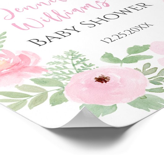 ピンクのフローラバウ赤ちゃんシャワー歓迎の看板ポスター ポスター (角)