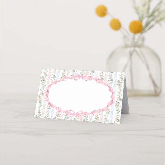 ピンクのフローラバウ赤ちゃんシャワー プレイスカード (正面)