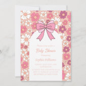 ピンクのフローラバウ赤ちゃんシャワー – 女の子の赤ちゃんシャワー 招待状 (正面)