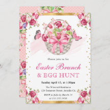 ピンクのフローラバスケットと蝶イースターブランチ