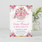 ピンクのフローラバスケットと蝶イースターブランチ 招待状 (スタンド正面)