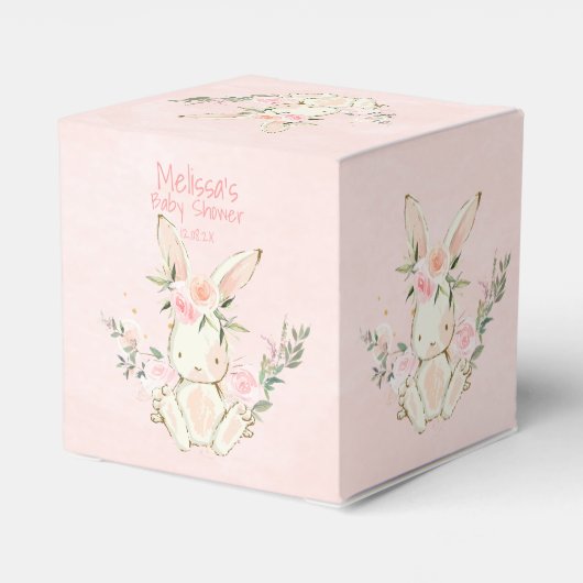 ピンクのフローラバニーをテーマにした赤ちゃんシャワーのお気に入りボックス フェイバーボックス (裏面サイド)
