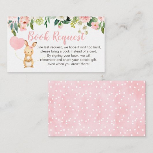 ピンクのフローラバニーブックリクエストカードの挿入 エンクロージャーカード (正面/裏面)