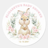 ピンクのフローラバニーラビットガールベビーシャワーの好意 ラウンドシール (正面)