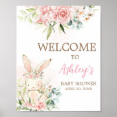 ピンクのフローラバニーラビットベビーシャワーウェルカム ポスター (正面)