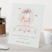 ピンクのフローラバニー&バーズベビーシャワーカスタムパーティー 台座サイン (インサイチュ)