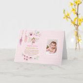 ピンクのフローラバプテスマのバイブルの詩の写真ガール カード (黄色い花)