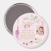 ピンクのフローラバプテスマのバイブルの詩の写真ガール マグネット (正面/裏面)