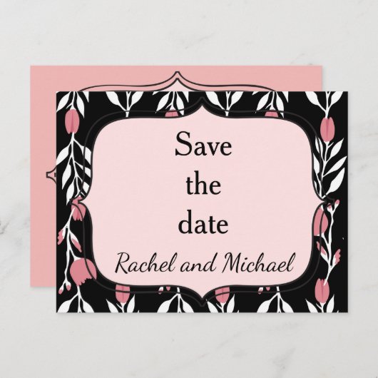 ピンクのフローラバラつる植物日付の保存 案内ポストカード (正面/裏面)