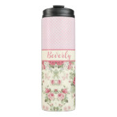 ピンクのフローラバラとピンクと白の水玉模様 タンブラー (正面)