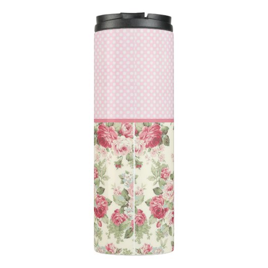 ピンクのフローラバラとピンクと白の水玉模様 タンブラー (裏面)