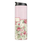 ピンクのフローラバラとピンクと白の水玉模様 タンブラー (回転右)