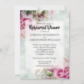 ピンクのフローラバラと牡丹結婚のリハーサルディナー 招待状 (正面)