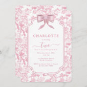 ピンクのフローラバラチノイスリーガールバースデーパーティー 招待状 (正面/裏面)