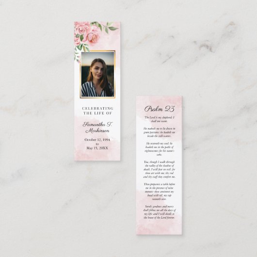 ピンクのフローラバラフォトウォーターカラーブックマーク スキニー名刺 (正面/裏面)