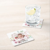 ピンクのフローラバラフォトボーティゾバプティスマの女の子の名前 スクエアペーパーコースター (インサイチュ)