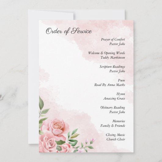 ピンクのフローラバラ写真水の色の順序サービス 招待状 (裏面)